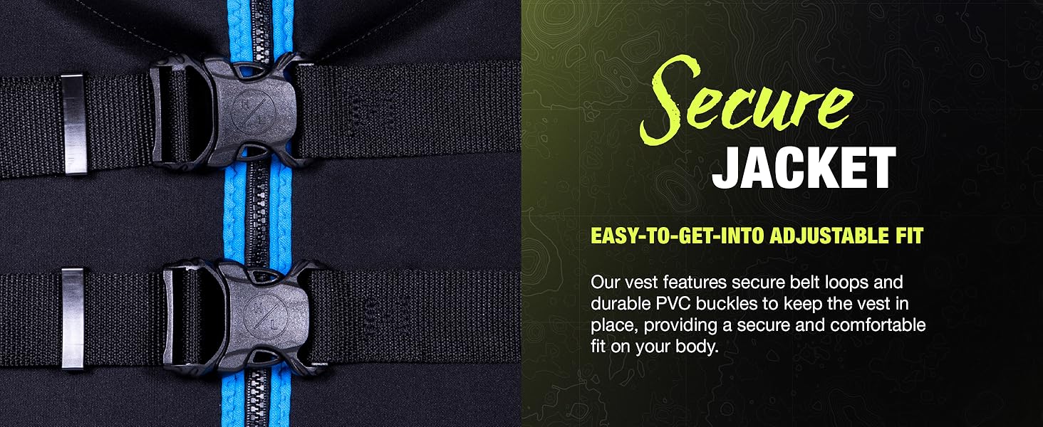 Our vest has secure belt loops & durable PVC buckles for a snug & comfy fit.